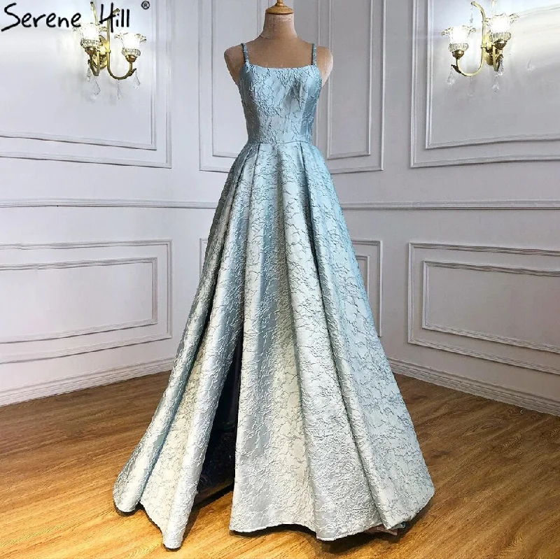 Serene Hill Blue Spaghetti Strap Sexy Evening Dresses Gowns 2024 High Split Simple For Women Wedding Party LA71133 Serene Hill Blue Spaghetti Strap Sexy Evening Dresses Gowns 2024 High Split Simple For Women Wedding Party LA71133