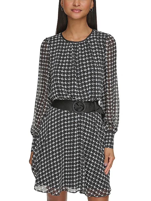 Plus Womens Houndstooth Casual Wear Sheath Dress