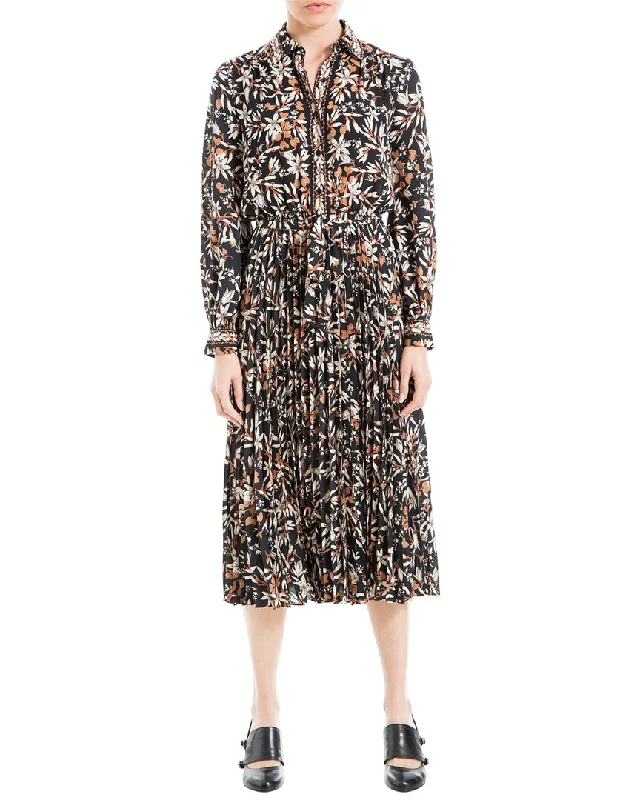 Max Studio Crepe Collar Pleated Dress
