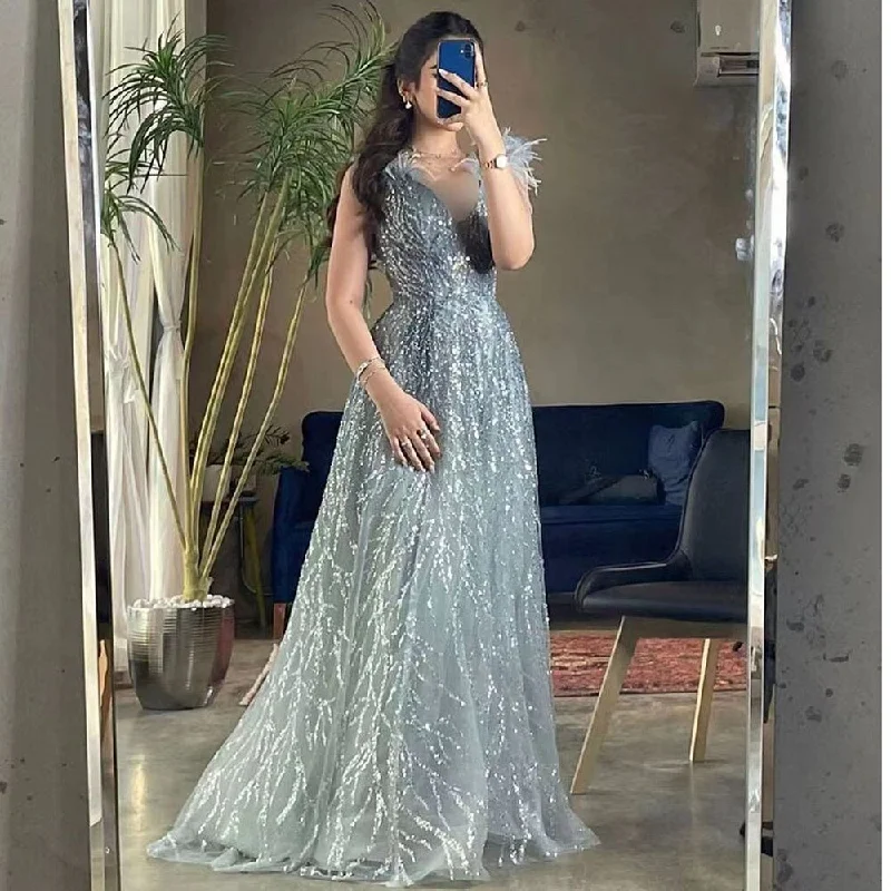 Serene Hill Luxury Dubai Feathers Evening Dresses 2024 Sexy V-Neck Beaded Blue Long Formal Party Gowns For Women Wedding LA71805 Serene Hill Luxury Dubai Feathers Evening Dresses 2024 Sexy V-Neck Beaded Blue Long Formal Party Gowns For Women Wedding LA71805