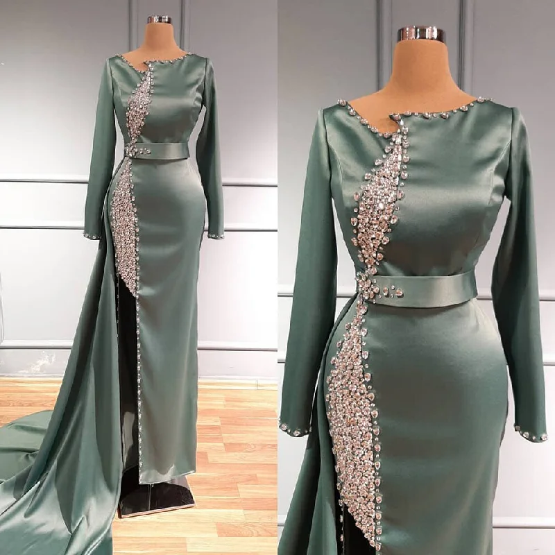 Serene Hill Turquoise Mermaid High Split Evening Dresses Gowns 2024 Overskirt Beaded Crystal For Women Party LA71516 Serene Hill Turquoise Mermaid High Split Evening Dresses Gowns 2024 Overskirt Beaded Crystal For Women Party LA71516