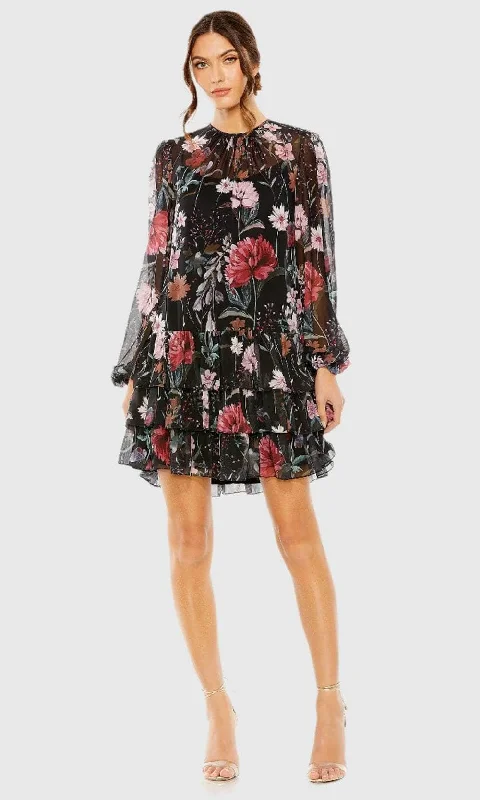 Ieena Duggal 55075 - Self-Tie Bow Long Sheer Sleeves Cocktail Dress