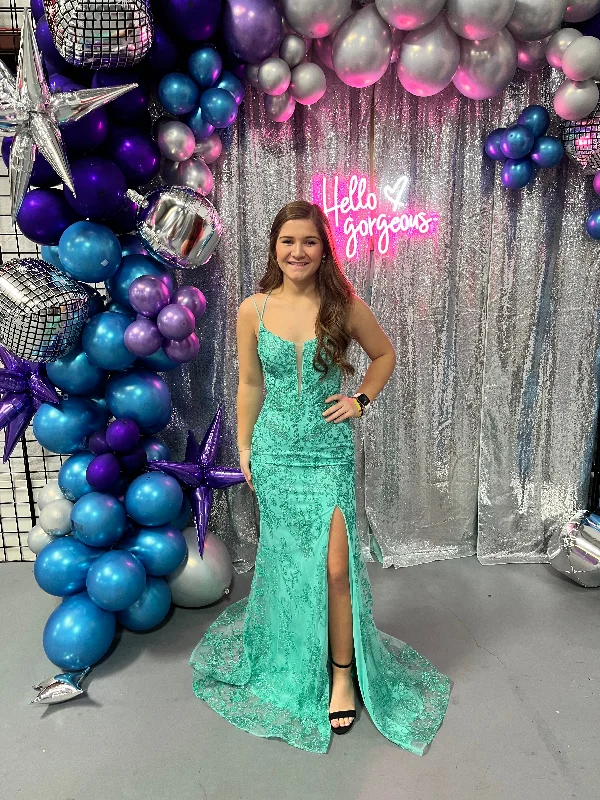 ALYCE Paris 61407 Soft Jade Fitted Dress with Slit