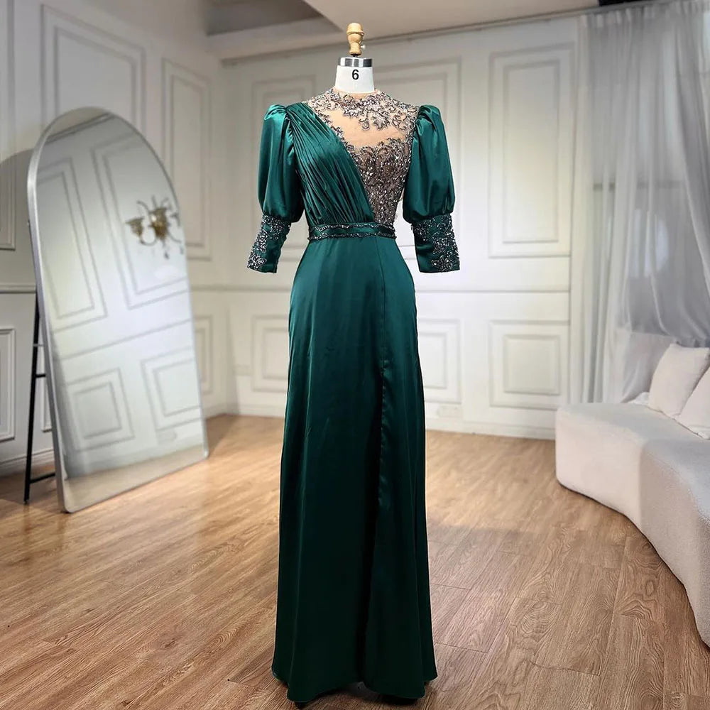 Serene Hill 2024 Green Satin Three Quarter Mermaid Evening Dresses Gowns Elegant Lace Beaded for Women Wedding Party LA71510A Serene Hill 2024 Green Satin Three Quarter Mermaid Evening Dresses Gowns Elegant Lace Beaded for Women Wedding Party LA71510A