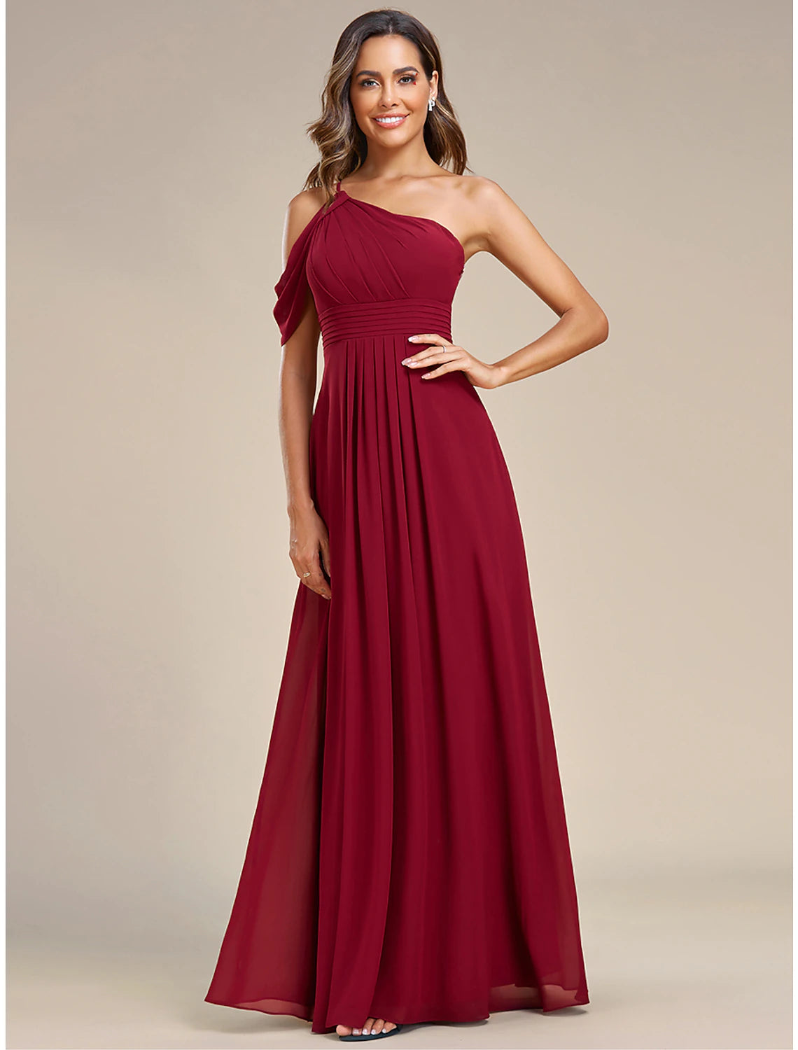 A-Line Wedding Guest Dresses Elegant Dress Formal Wedding Floor Length Sleeveless One Shoulder Chiffon with Ruched Slit A-Line Wedding Guest Dresses Elegant Dress Formal Wedding Floor Length Sleeveless One Shoulder Chiffon with Ruched Slit