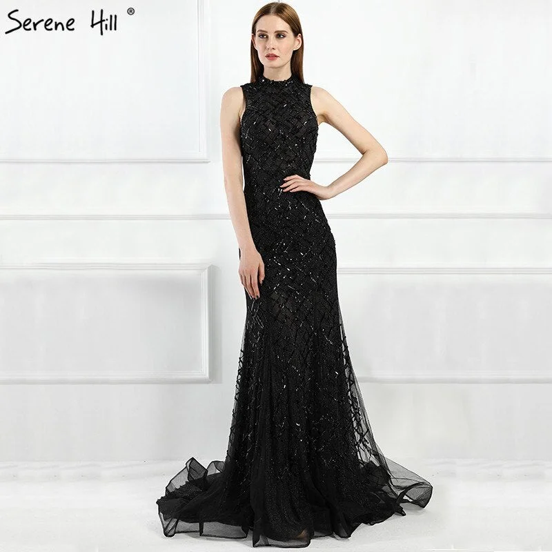 On Sale no return no refundSale Black High Neck Sexy Tulle Evening Dresses Sleeveless High-end Mermaid Fashion Formal Evening Party Real Photo LA6190 On Sale no return no refundSale Black High Neck Sexy Tulle Evening Dresses Sleeveless High-end Mermaid Fashion Formal Evening Party Real Photo LA6190