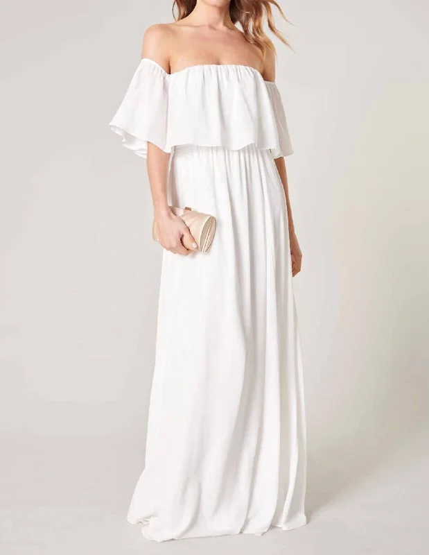 Enamored Off The Shoulder Ruffle Dress In White