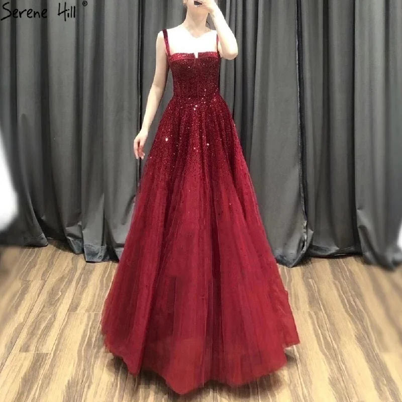 Serene Hill Red Beading Evening Gowns 2024 Sleeveless A-Line Luxury Floor-Length Formal Dress Design LA70600 Serene Hill Red Beading Evening Gowns 2024 Sleeveless A-Line Luxury Floor-Length Formal Dress Design LA70600
