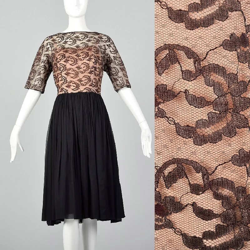 1950s Illusion Bodice Dress with Sheer Lace