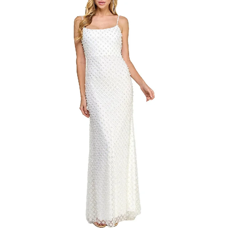 Juniors Womens Embellished Long Evening Dress