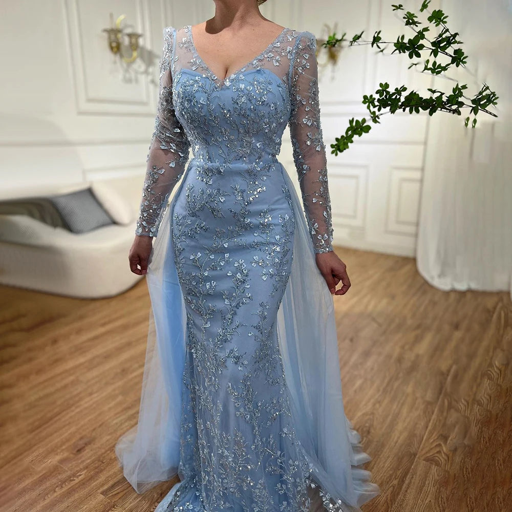 Serene Hill Blue Mermaid Elegant With Train Beaded Luxury Arabic Evening Dresses Gowns For Women Wedding Party 2024 LA71851 Serene Hill Blue Mermaid Elegant With Train Beaded Luxury Arabic Evening Dresses Gowns For Women Wedding Party 2024 LA71851
