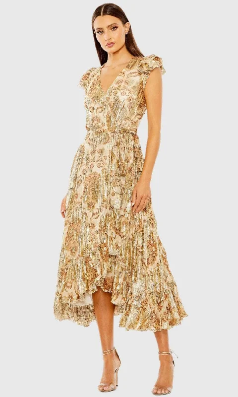 Ieena Duggal 9319 - Wrap Bodice Floral Print Evening Dress