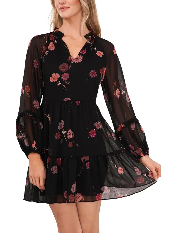 Womens Floral Smocked Babydoll Dress