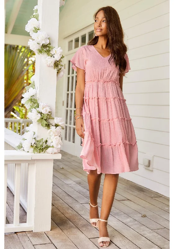 LASCANA Women's Short Sleeve Tiered Dress