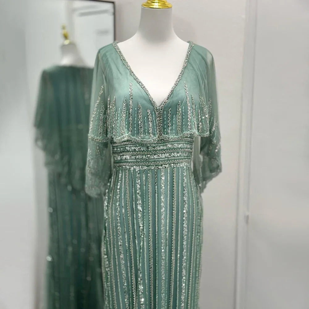 Serene Hill Turquoise Mermaid Elegant Long Cape Beaded Luxury Dubai Evening Dresses Gowns For Women Wedding Party 2024 LA72258 Serene Hill Turquoise Mermaid Elegant Long Cape Beaded Luxury Dubai Evening Dresses Gowns For Women Wedding Party 2024 LA72258
