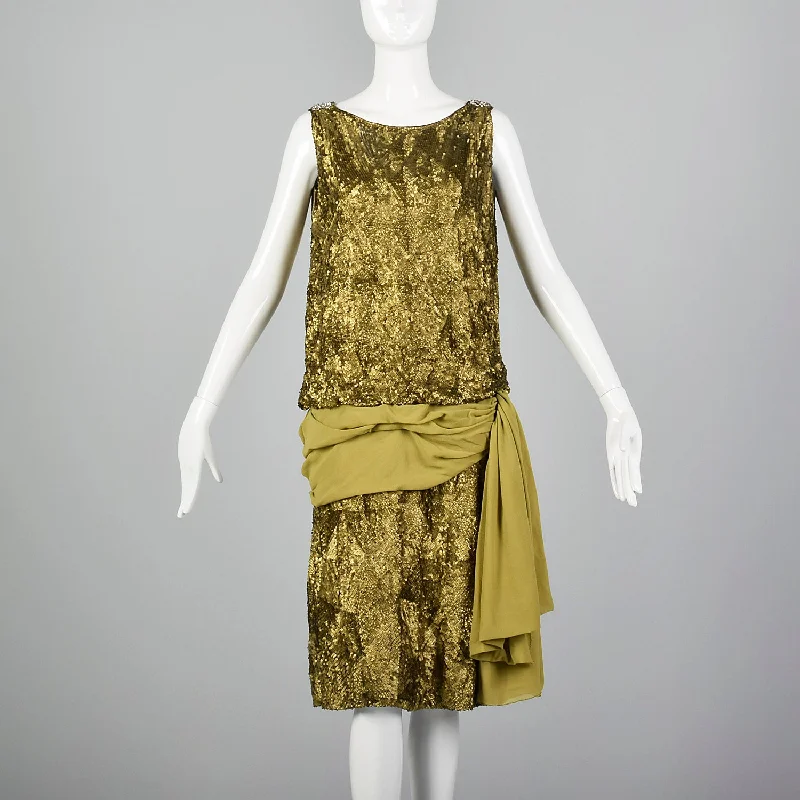 1920s Sequined Dress with Gold Lamé & Silk Details