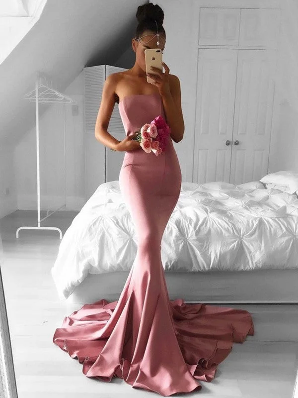 Trumpet/Mermaid Stretch Crepe Ruffles Strapless Sleeveless Sweep/Brush Train Dresses Trumpet/Mermaid Stretch Crepe Ruffles Strapless Sleeveless Sweep/Brush Train Dresses