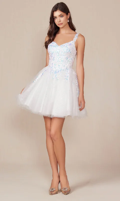 Nox Anabel H846W - V-Neck Embellished Cocktail Dress