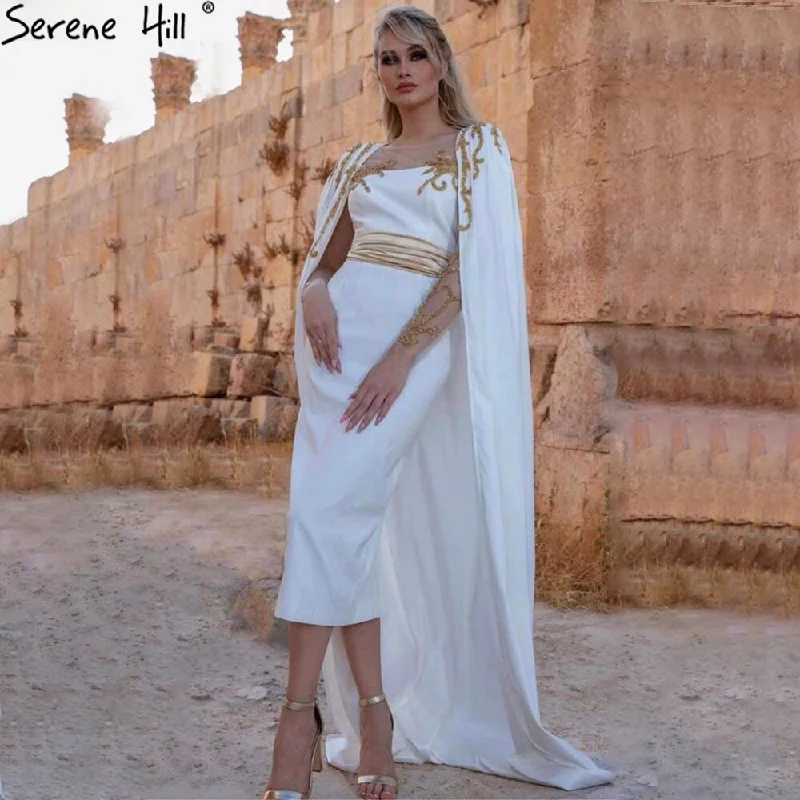 Serene Hill White Satin Mermaid Evening Dresses Gowns 2024 Cape Sleeves Elegant For Women Party LA70682 Serene Hill White Satin Mermaid Evening Dresses Gowns 2024 Cape Sleeves Elegant For Women Party LA70682