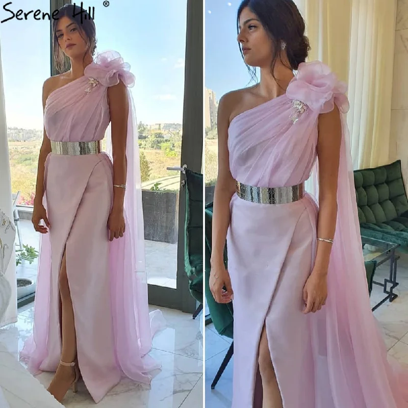 Serene Hill Pink High Split Evening Dresses Gowns 2024 Simple Cape Sleeve Sexy For Woman Wedding Party LA71217 Serene Hill Pink High Split Evening Dresses Gowns 2024 Simple Cape Sleeve Sexy For Woman Wedding Party LA71217