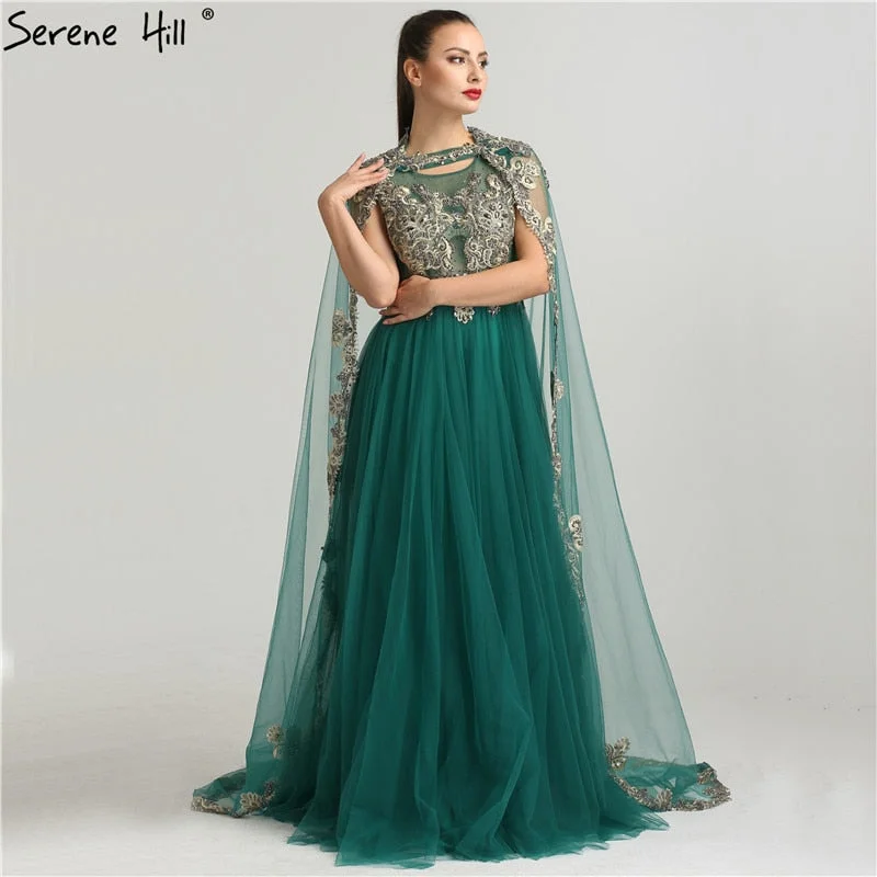 With Cap Embroidery Crystal Evening Dresses Long Fashion A-Line LA6402