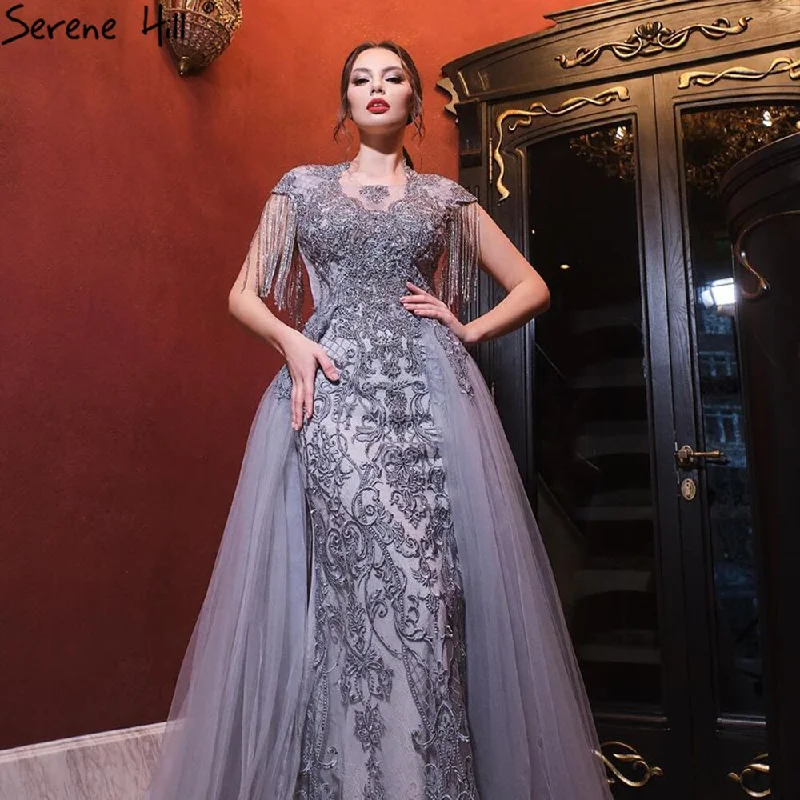Serene Hill Grey Luxury With Train Evening Dresses Gowns 2024 Cap Sleeves Beading Mermaid For Women Party LA60845 Serene Hill Grey Luxury With Train Evening Dresses Gowns 2024 Cap Sleeves Beading Mermaid For Women Party LA60845