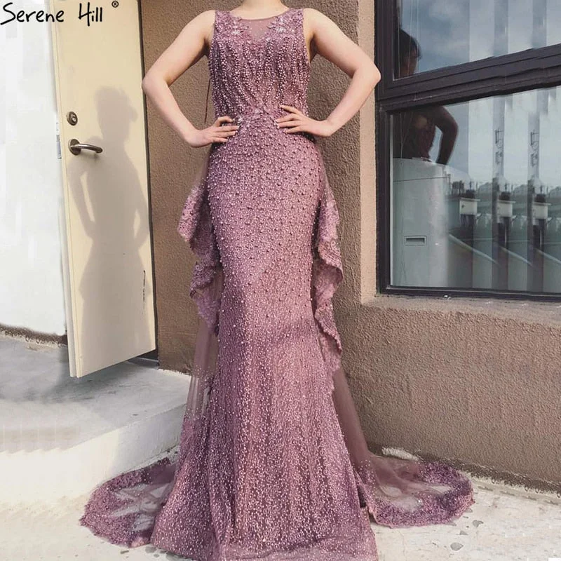 New Mermaid Sleeveless Sexy Evening Dresses Pearls Fashion Off Shoulder Evening Gowns 2024 Serene Hill LA6527