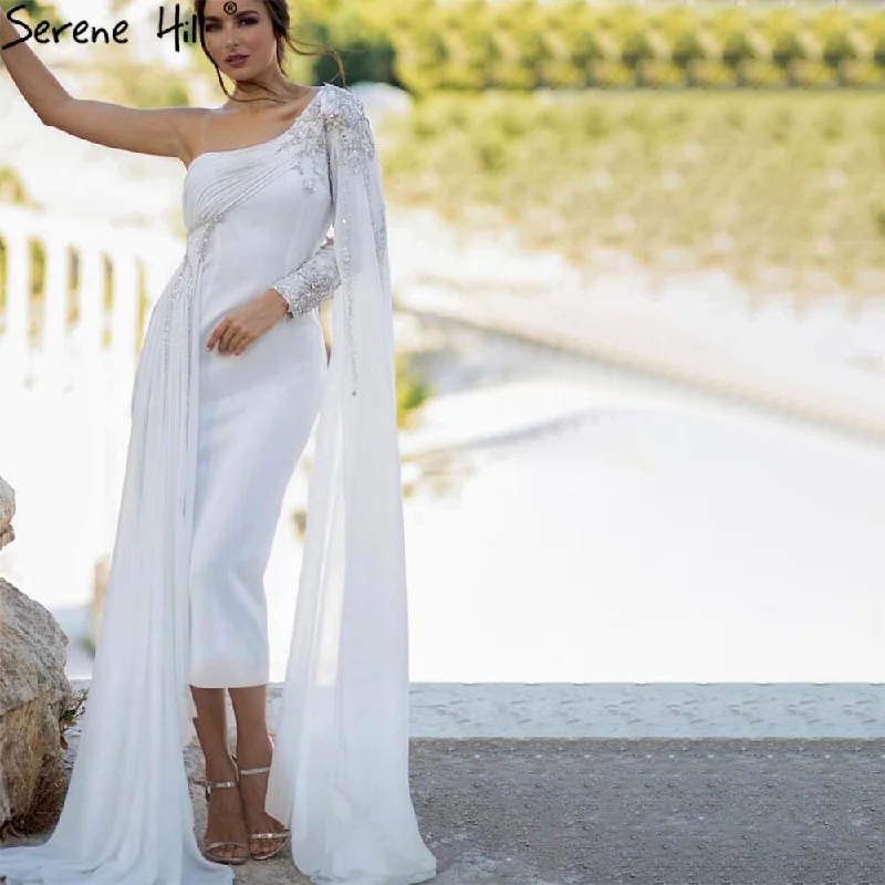 Serene Hill White Satin One Shoulder Evening Dresses Gowns 2024 Mermaid Elegant Sexy For Women Party LA70711 Serene Hill White Satin One Shoulder Evening Dresses Gowns 2024 Mermaid Elegant Sexy For Women Party LA70711