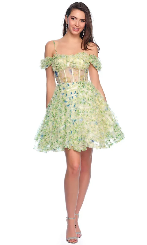 Dave & Johnny 11767 - Ruffle Detailed A-Line Cocktail Dress