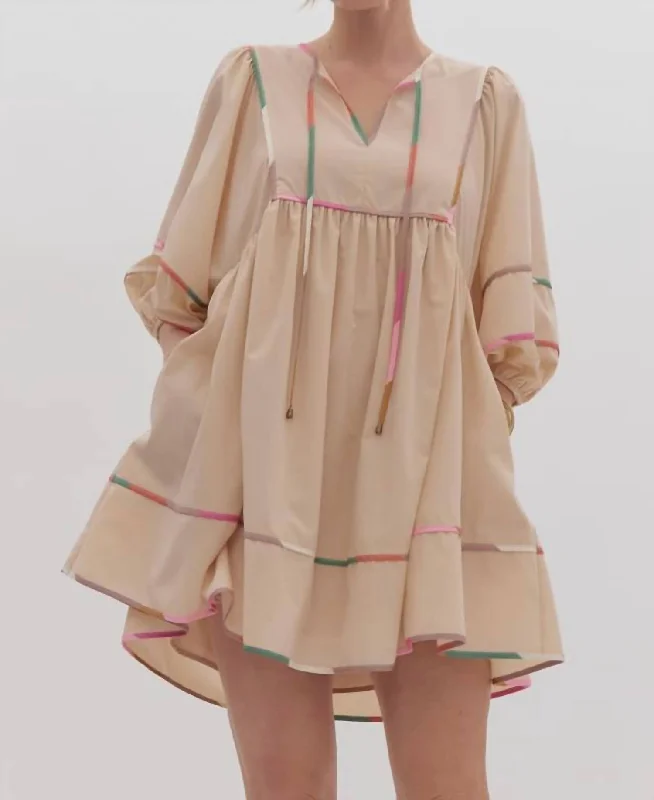 Contrast Stitch Dress In Ecru