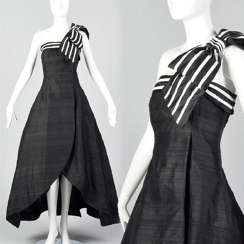 1980s Victor Costa Black Petal Skirt Dress