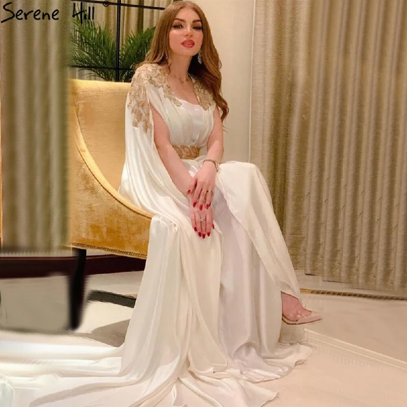 Serene Hill White Satin Mermaid Elegant Evening Dresses Gowns 2024 Beaded Sexy For Women Party LA70713 Serene Hill White Satin Mermaid Elegant Evening Dresses Gowns 2024 Beaded Sexy For Women Party LA70713