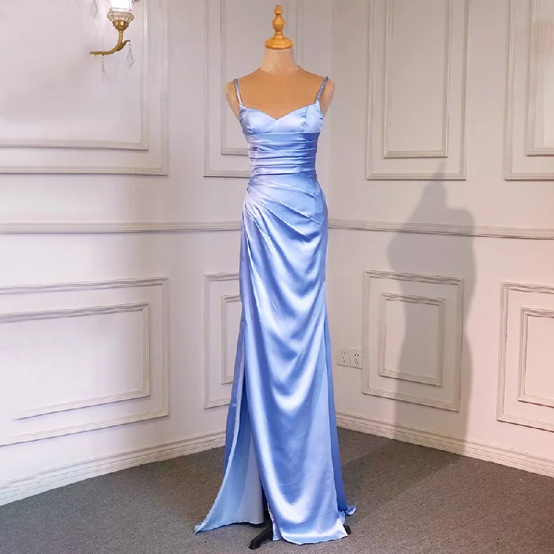 Serene Hill Sexy Spaghetti Straps Blue Mermaid Elegant Backless Satin Arabic Evening Dresses Gowns 2024 For Women Party LA71738 Serene Hill Sexy Spaghetti Straps Blue Mermaid Elegant Backless Satin Arabic Evening Dresses Gowns 2024 For Women Party LA71738