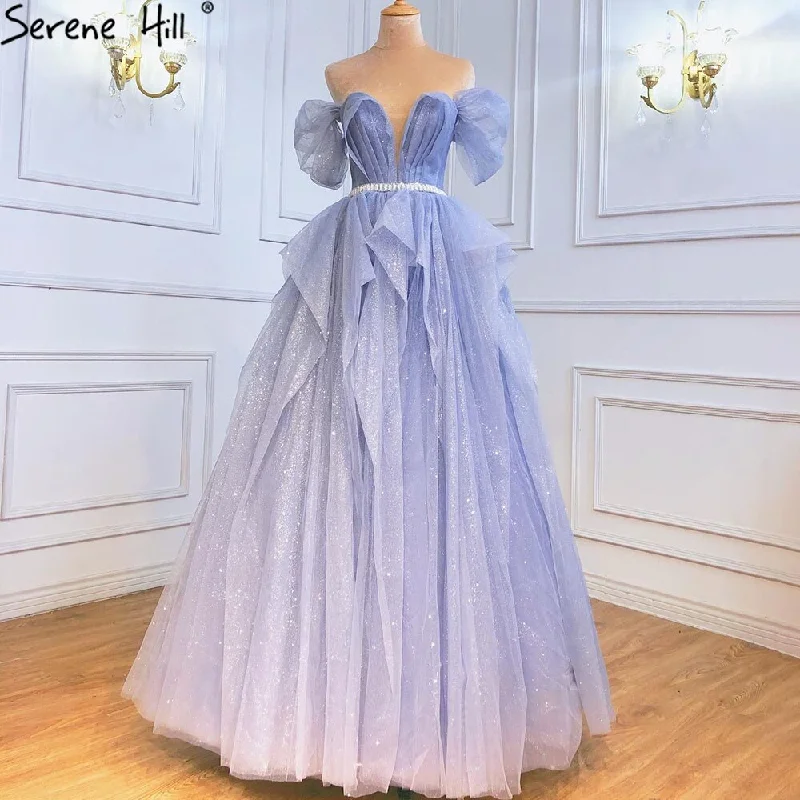 Serene Hill Blue Simple Sexy Evening Dresses Gowns 2024 Sweetheart A-Line Lace Up For Women Party LA71158