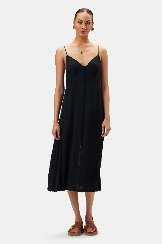 Sara Viscose Crepe Slip Dress - Black