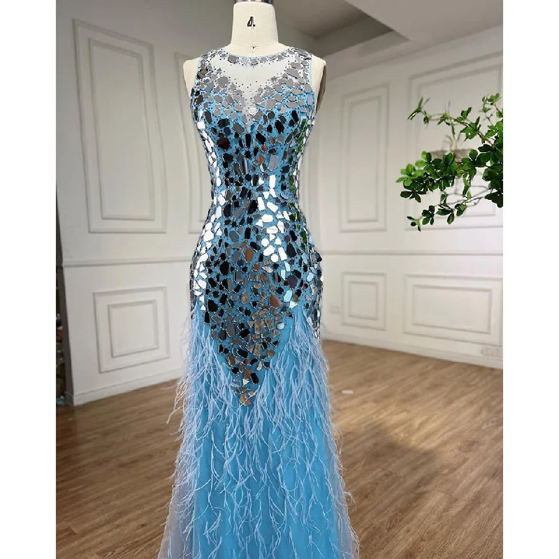 Serene Hill Blue O-neck Tank Sleeveless Feathers Mermaid Evening Dresses Elegant Formal Party Gowns For Women 2024 LA72081 Serene Hill Blue O-neck Tank Sleeveless Feathers Mermaid Evening Dresses Elegant Formal Party Gowns For Women 2024 LA72081