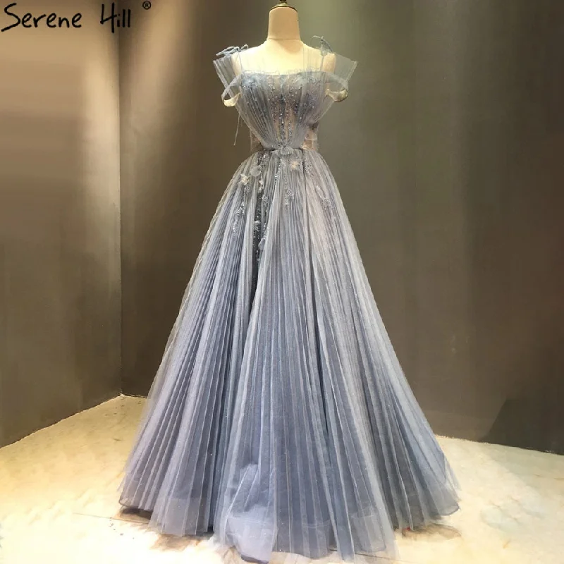 Serene Hill A-Line Blue Tulle Evening Dresses Gowns 2024 Beading Flowers Sexy For Women Party LA71149 Serene Hill A-Line Blue Tulle Evening Dresses Gowns 2024 Beading Flowers Sexy For Women Party LA71149