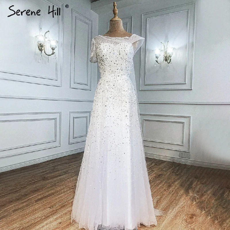 Serene Hill White Beaded Sexy Evening Dresses Gowns 2024 One Shoulder A-Line For Women Wedding Party LA71293 Serene Hill White Beaded Sexy Evening Dresses Gowns 2024 One Shoulder A-Line For Women Wedding Party LA71293