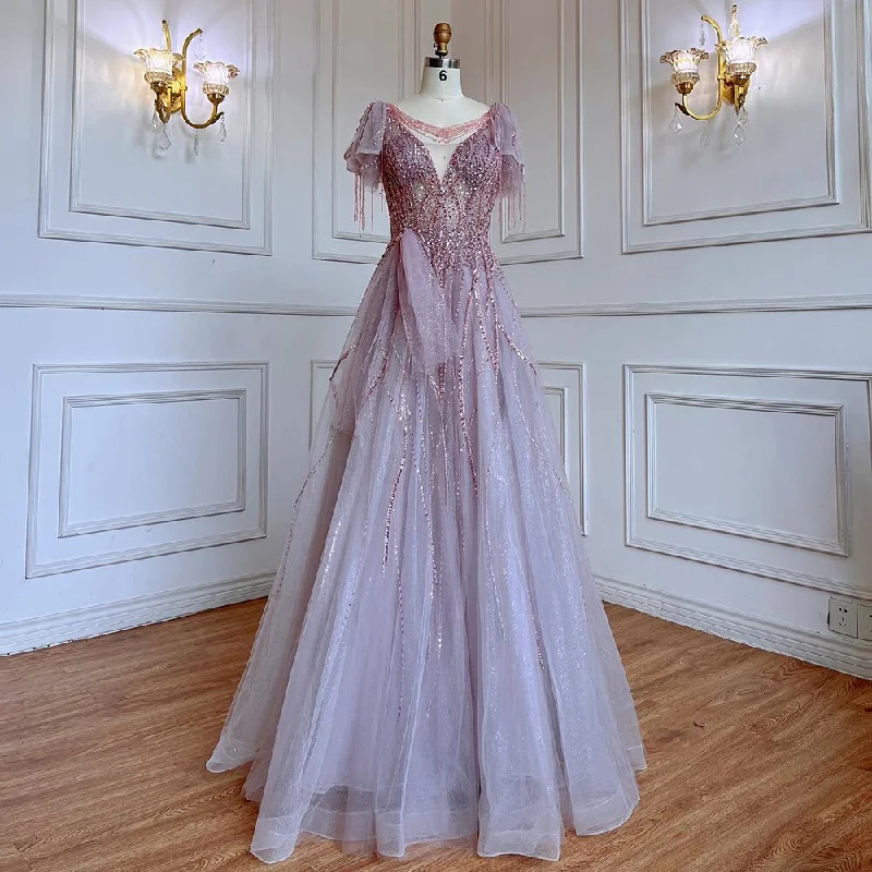 Serene Hill Pink Arabic Tassel A-line Beaded Prom Dresses Elegant Graduation Party Evening Gowns 2024 For Girls LA72066 Serene Hill Pink Arabic Tassel A-line Beaded Prom Dresses Elegant Graduation Party Evening Gowns 2024 For Girls LA72066