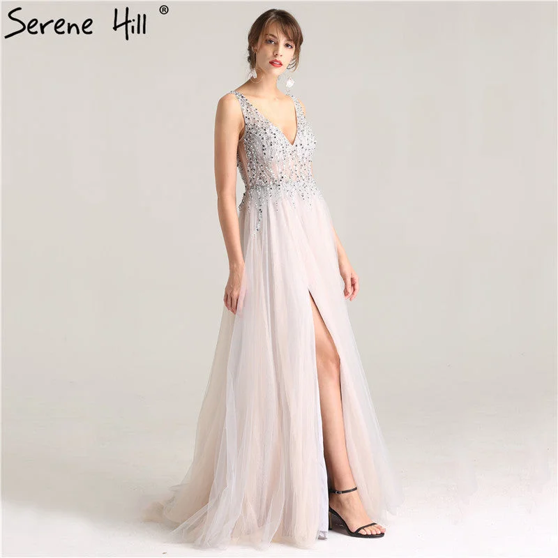 Princess Deep-V Tulle Split Evening Dresses Beading Sequined A-Line Evening Gown LA6223 Princess Deep-V Tulle Split Evening Dresses Beading Sequined A-Line Evening Gown LA6223