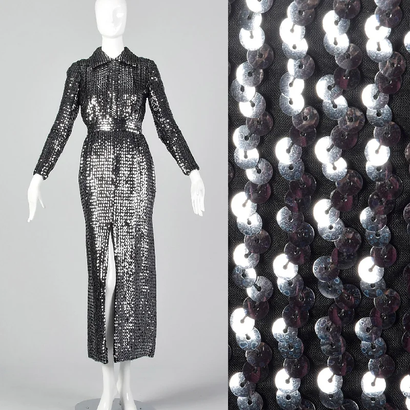 1970s Silver Sequin Dress