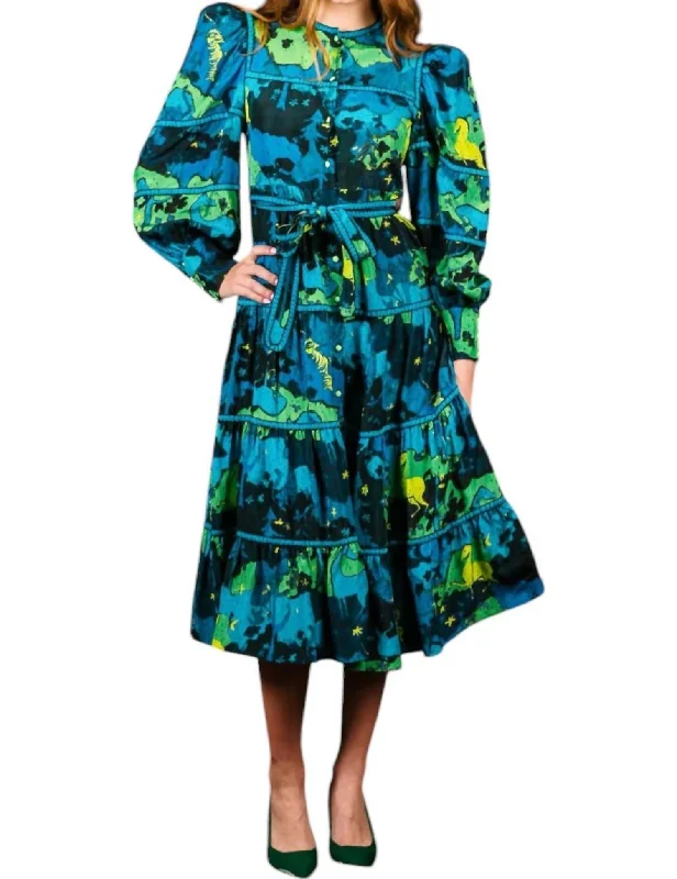 Hasu Dress In Blue Multi
