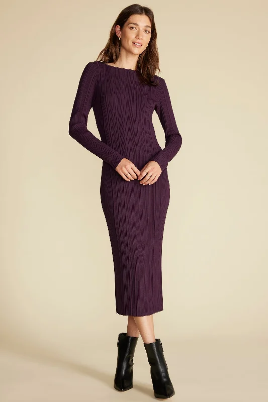 Chantae Boatneck Rib Dress - Purple Fig