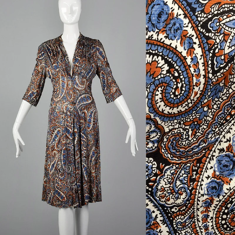1940s Paisley Print Dress in Jersey Knit