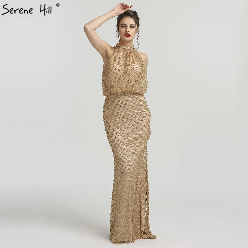 Mermaid Evening Dresses Beading Pearls  Glitter  Evening Gown LA6460