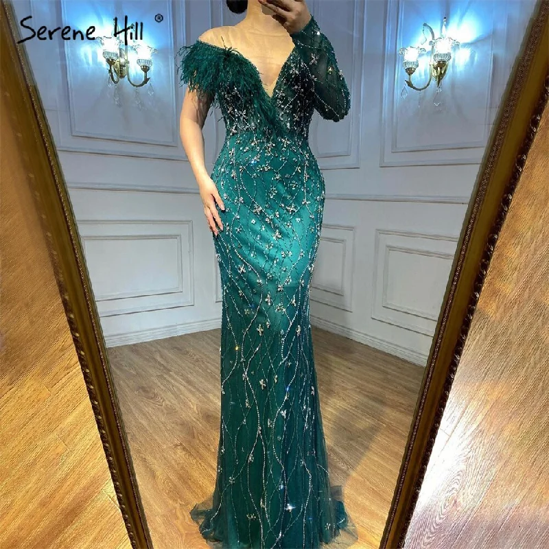 Serene Hill Grey Mermaid Luxury Evening Dresses Gowns 2024 Feather Beaded Elegant For Women Party LA71174 Serene Hill Grey Mermaid Luxury Evening Dresses Gowns 2024 Feather Beaded Elegant For Women Party LA71174