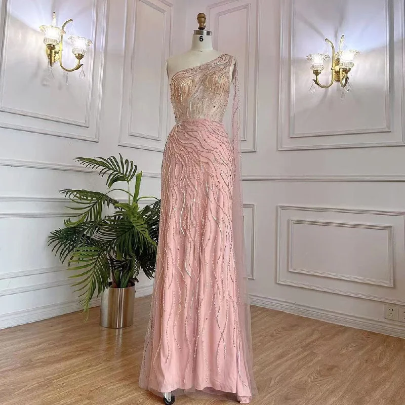 Serene Hill Arabic Pink Mermaid Elegant One Shoulder Beaded Long Evening Dresses Gowns 2024 For Women Party Night LA71901 Serene Hill Arabic Pink Mermaid Elegant One Shoulder Beaded Long Evening Dresses Gowns 2024 For Women Party Night LA71901