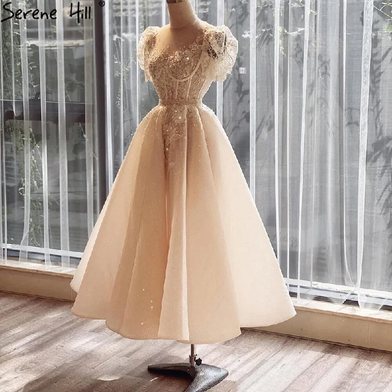 Serene Hill Ivory Beading A-Line Evening Dresses Gowns 2024 Puffy Sleeves Ankle-Length For Women Party LA71045 Serene Hill Ivory Beading A-Line Evening Dresses Gowns 2024 Puffy Sleeves Ankle-Length For Women Party LA71045