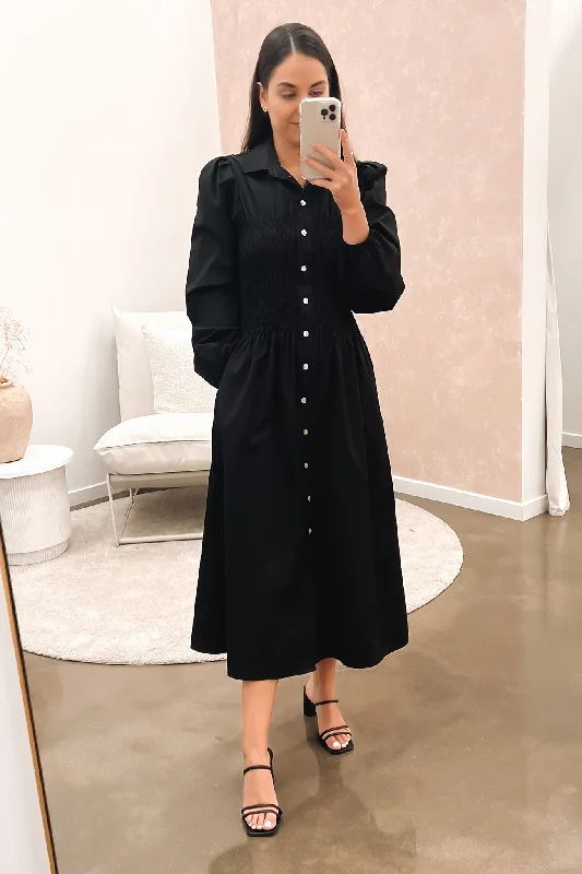 Adella Midi Dress Black Fashionable High-Neck Midi Dress