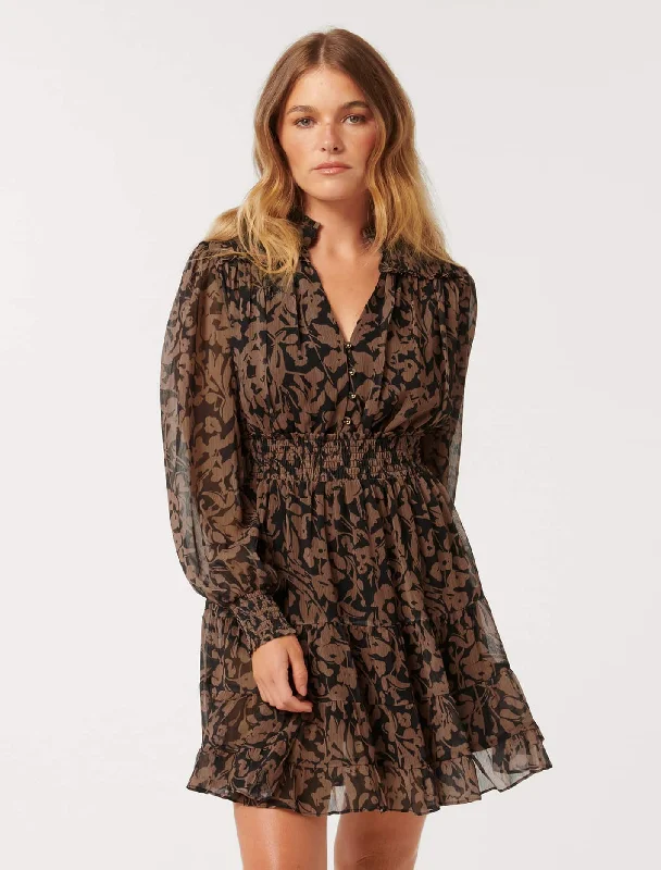 Adley Petite Ruffle Mini Dress Classic Floral Print Mini Dress